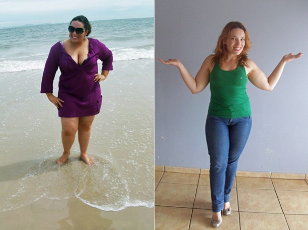 Karla estava a apenas 5 kg de chegar à obesidade mórbida; fotos mostram a catarinense antes e depois (Foto: Arquivo pessoal)